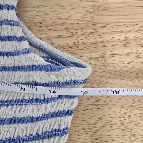 Free People Striped Smocked Midi Dress Blue White Tie Shoulder Women's M - Picture 6 of 12